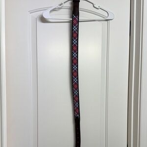 Vineyard Vines Men’s Sz 30 Plaid Leather and canvas Belt - Pink and Blue